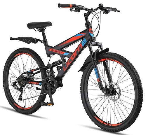Licorne Bike Strong D Premium Mountainbike in 26 Zoll - Fahrrad für Jungen, Mädchen, Damen und Herren - Scheibenbremse vorne und hinten-Shimano 21 Gang-Schaltung-Vollfederung Licorne Bike Strong D Premium Mountainbike in 26 Zoll - Fahrrad für Jungen, Mädchen, Damen und Herren - Scheibenbremse vorne und hinten-Shimano 21 Gang-Schaltung-Vollfederung von Licorne Bike
