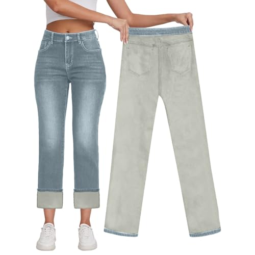 Lidssacde Thermo Jeans Damen, Gefütterte Jeans Damen Gefütterte Winterhose Warm Hose Mode Thermohose Casual Thermojeans Stretch Jeans Braune Hosen Thermo Winter Jeanshose von Lidssacde