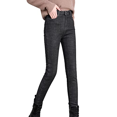 Lidssacde Winter Hosen Damen, Thermojeans Damen Gefütterte Thermohose Warm Jeans Skinny Fit Jeans Winterhose High Waist Hosen Mode Thermojeans Winter Hose Braune Thermo Jeanshose von Lidssacde