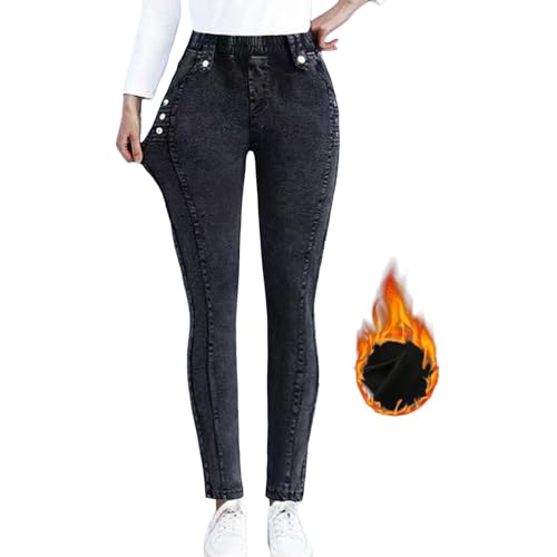 Lidssacde gefütterte Jeans Damen, Gefütterte Jeans Damen Gefütterte Winterhose Warm Jeans Braune Hosen Stretch Thermojeans Casual Thermohose Mode Hose Skinny Fit Jeans Winter Jeanshose von Lidssacde