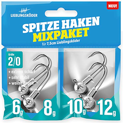 Lieblingsköder Spitze Haken Mixpaket 2/0-4 Jigköpfe für Gummifische, Bleiköpfe für Gummiköder, Jig Heads von Lieblingsköder