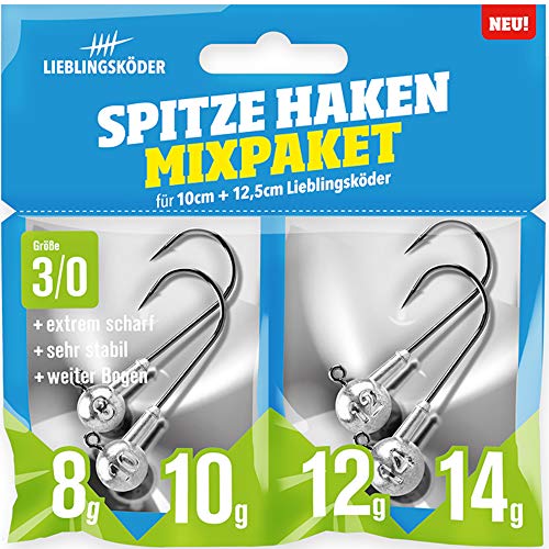 Lieblingsköder Spitze Haken 3/0 Mixpaket - 4 Jigköpfe für Gummifische, Jighaken für Gummiköder, Bleiköpfe für Gummishad, Jigkopf Lieblingsköder Spitze Haken 3/0 Mixpaket - 4 Jigköpfe für Gummifische, Jighaken für Gummiköder, Bleiköpfe für Gummishad, Jigkopf von Lieblingsköder