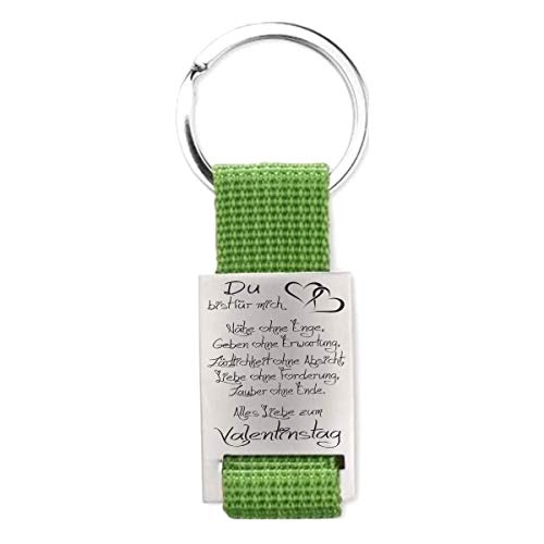 Lieblingsmensch Schlüsselanhänger Modell: Du bist für mich/Valentinstag - Grün - mit Rückseitengravur von Lieblingsmensch