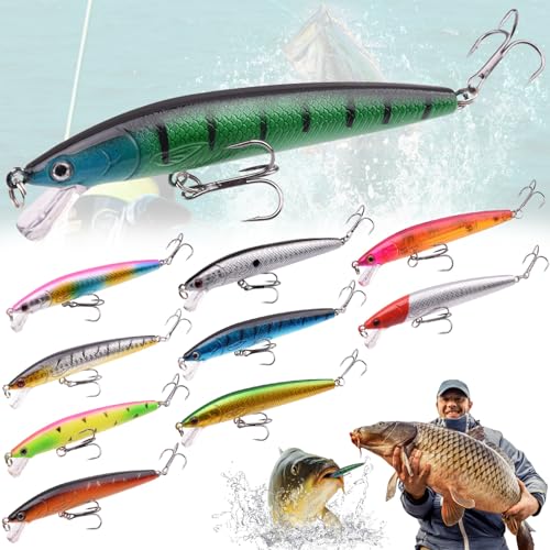 Liekadijiae 10 Stück Wobbler Kunstköder Set, Angel Köder, Hecht Angelköder, Forellen Köder, Minnow Crankbait, Angeln Wobble Oberfläche Bass Köder, fürs Angeln auf Barsch Zander Hecht, Flachlaufend Liekadijiae 10 Stück Wobbler Kunstköder Set, Angel Köder, Hecht Angelköder, Forellen Köder, Minnow Crankbait, Angeln Wobble Oberfläche Bass Köder, fürs Angeln auf Barsch Zander Hecht, Flachlaufend von Liekadijiae