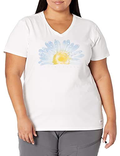 Life is Good Damen Standard Crusher Graphic V-Ausschnitt T-Shirt Aquarell Daisy Birds, Cloud White, S von Life Is Good