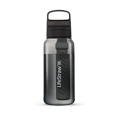 LifeStraw Go Serie - BPA-freie Trinkflasche mit Wasserfilter 1l für Reisen und den täglichen Gebrauch - entfernt Bakterien, Parasiten, Mikroplastik und verbessert den Geschmack, Nordic Noir (schwarz) von LifeStraw