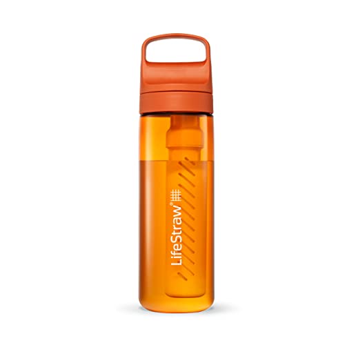LifeStraw Go Serie - BPA-freie Trinkflasche mit Wasserfilter 650ml für Reisen und den täglichen Gebrauch - entfernt Bakterien, Parasiten, Mikroplastik + verbessert den Geschmack, Kyoto Orange (orange) von LifeStraw