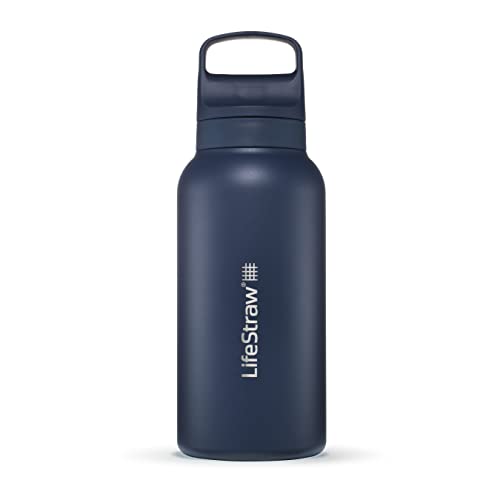 LifeStraw Go Serie - Isolierte Edelstahl-Trinkflasche mit Wasserfilter 1l für die Reise & jeden Tag - entfernt Bakterien, Parasiten, Mikroplastik + verbesserter Geschmack, Aegean Sea (blau) von LifeStraw