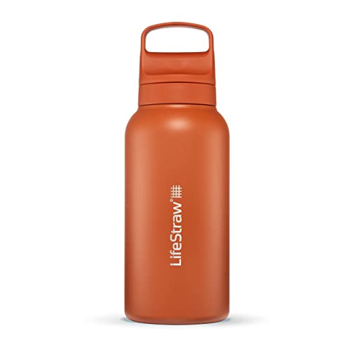 LifeStraw Go Serie - Isolierte Edelstahl-Trinkflasche mit Wasserfilter 1l für die Reise & jeden Tag - entfernt Bakterien, Parasiten, Mikroplastik + verbesserter Geschmack, Kyoto Orange (orange) von LifeStraw