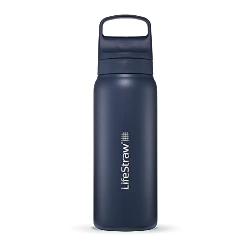 LifeStraw Go Serie - Isolierte Edelstahl-Trinkflasche mit Wasserfilter 700ml für die Reise & jeden Tag - entfernt Bakterien, Parasiten, Mikroplastik + verbesserter Geschmack, Aegean Sea (blau) von LifeStraw