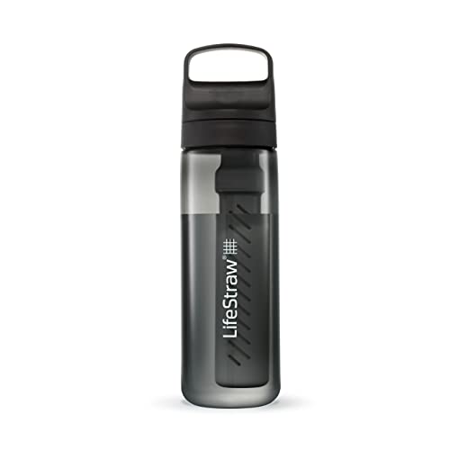 LifeStraw Go Serie - BPA-freie Trinkflasche mit Wasserfilter 650ml für Reisen und den täglichen Gebrauch - entfernt Bakterien, Parasiten, Mikroplastik + verbessert den Geschmack, Nordic Noir (schwarz) von LifeStraw