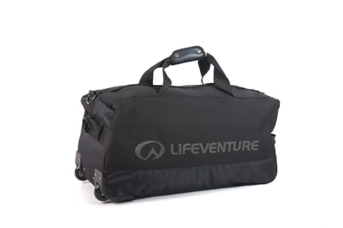 Lifeventure Expedition Duffle Bag mit robusten Rädern | 100 Liter Fassungsvermögen mit Teleskopgriff und starrem Boden, Schwarz, 100 l, Reisetasche mit Rollen und hartem Boden von Lifeventure