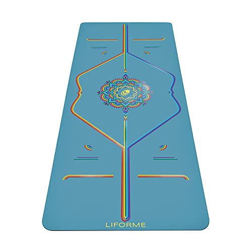 LIFORME Bedruckte Yogamatten-Kollektion – patentiertes Ausrichtungssystem, rutschfest, umweltfreundlich, biologisch abbaubar, schweißbeständig, lang, breit und dick für Komfort – Blue Sky Rainbow von LIFORME