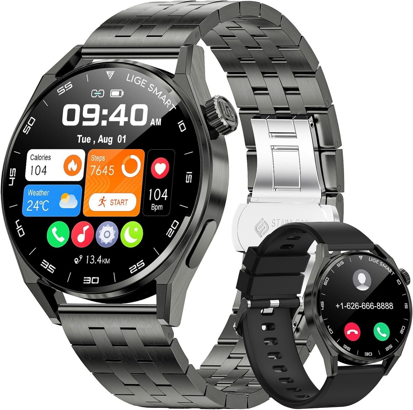 Lige Smartwatch (Android iOS), Herren uhr mit Telefonfunktion mit Pulsmesser/Schlafmonitor/Message von Lige