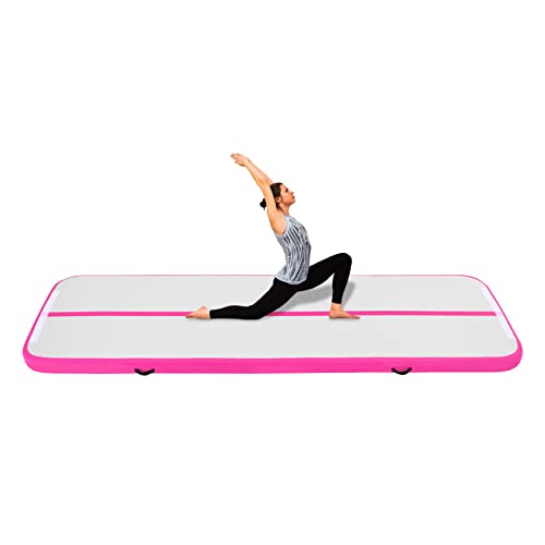 Turnmatte Aufblasbar, 3 Meter Tragbar Turnmatte Tumbling Matte Training Fitnessmatte Yogamatte Trainingsmatte mit elektrischer Luftpumpe für Zuhause,Outdoor,Yoga,Übungsgymnastik usw (Rosa) von Lightakai