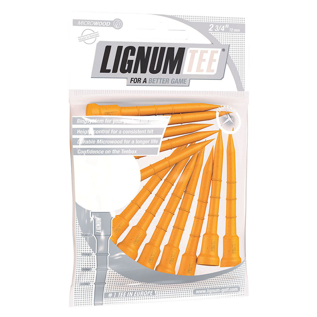 Lignum Orange Composite Pack of 12 Wooden Golf Tees, Size: 72mm | American Golf von Lignum