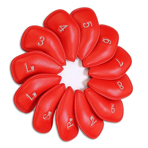 Lily Brown 12Pcs PU Leder Golfschläger Headcover Schutz Abdeckungen Stange Kopf Fällen Imprägniert Golfplätze Iron Head Covers Golfplätze Zubehör von Lily Brown