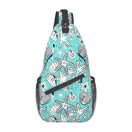 Blaue und gelbe Blumen stilvoller schräger Brustrucksack, Freizeitrucksack, kleine Tasche, Reisen, Arbeit, Casual, Wunderschöner Seestern, Rozmiar uniwersalny von LimPac