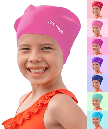 Limmys Premium Badekappe Kinder, badehaube Kinder - Langes und kurzes Haar Schwimmkappe Kinder und Badekappe für Mädchen Jungen – Hochwertige Qualität, Dehnbare & Bequeme Badekappe (L, Rosa) von Limmys