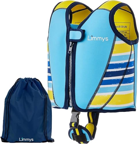 Limmys Premium Neopren Schwimmweste - Ideale Schwimmhilfe für Jungen und Mädchen - Extra Kordelzugtasche Inclusive, Europäische Marke, Verschiedene Größen (Blau und Gelb, Groß) von Limmys