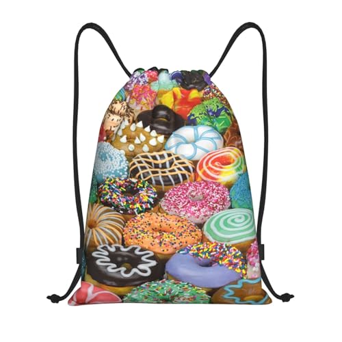 Limpac Rucksack mit Donut-Aufdruck, Kordelzug, Fitness, Reisen, Strand, Sport, Aufbewahrung für Männer und Frauen, Schwarz , M von Limpac