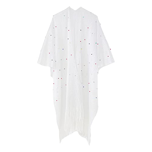 Kimono-Badeanzug für Damen, mit Perlen-Designs, Sommer, Strand, lässig, lockere Strickjacke für Bademode, mit Quasten, Strandvertuschung für Damen, gehäkelt, mit Taschen von Limtula
