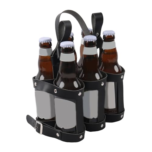 Leder Fahrräder Bier hält 6 Flaschen Leichte Bierflasche mit Griff Geschenke für Bierliebhaber Faltflasche Tragetasche Radfahren Flaschenhalter, Echtes Leder, Schwarz von Limtula