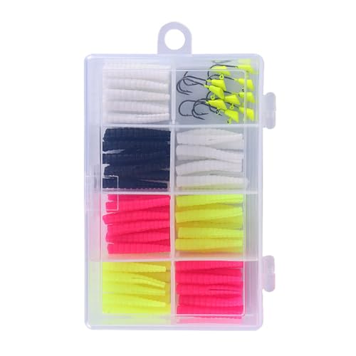 Limtula 81-teilige Kunstköder Set Enthält 70 Split Tail Grub Und 10 Jigs Head Hook Soft Fishing Lures Set Angelgerät von Limtula