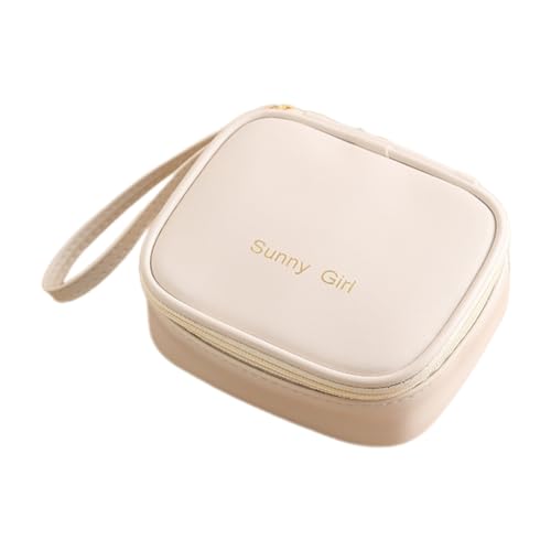 Limtula Kleine quadratische Make-up-Tasche für Damenbinden, PU-Aufbewahrungstasche für Kopfhörer, Kabel, Lippenstift, einfarbige Kosmetiktasche, beige Limtula Kleine quadratische Make-up-Tasche für Damenbinden, PU-Aufbewahrungstasche für Kopfhörer, Kabel, Lippenstift, einfarbige Kosmetiktasche, beige von Limtula
