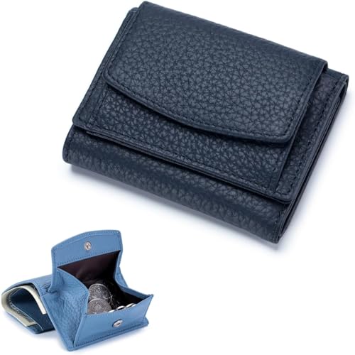 LinZong Genuine Leather RFID Blocking Card Holder Organizer Pocket Mini Wallet,Unisex Anti-Credit Card Fraud Folding Slim Compact Wallet (Navy Blue,10 x3 x7cm) von LinZong