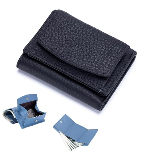 LinZong Unisex Foldable RFID Blocking Credit Card Organizer Mini Wallet, Genuine Leather RFID Blocking Card Holder Organizer Pocket Mini Wallet, Minimalist Credit Card Holder (Black) von LinZong