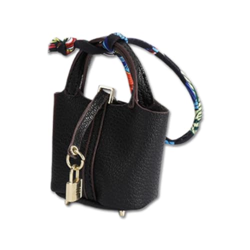 Mini Cute Bag Charm,Creative Handbag Design Keychain,Vegan Leather Keychain Coin Purse for Women (Black,9 * 7.5 * 3.5cm) von LinZong