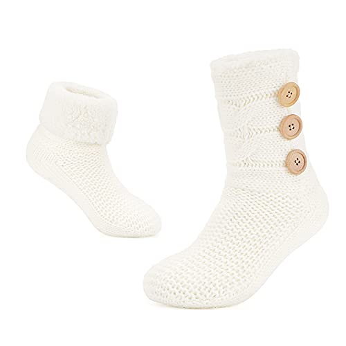 Kuschelsocken Damen mit Stoppersohle ABS - Wintersocken Frauen Hüttensocken Anti-Rutsch - Cosy (36/37, creme) von Linea Sogno