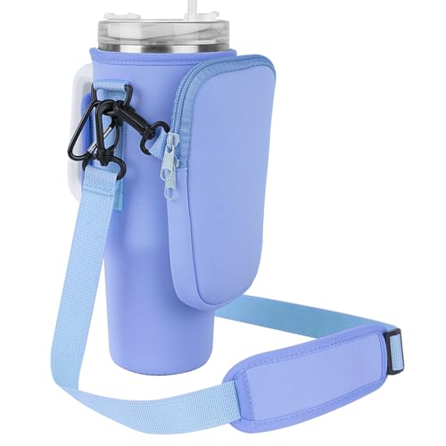 Linkidea Wasserflaschen-Tragetasche mit Abnehmbarer Tasche, kompatibel mit Stanley Quencher H2.0, einfach und modern, für die meisten 40-Unzen-Becher, mit verstellbarem Schultergurt (Hellblau) von Linkidea
