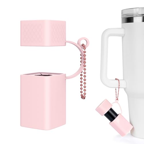 Linkidea Wasserflasche Lippenstift Schlüsselanhänger Halter Kompatibel mit Yeti Rambler, Stanley Quencher, Hydro Flask Tumbler mit Griff, Tumbler Lippenstift Silikon Sleeve Lippenbalsam Aufsatz, Rosa von Linkidea