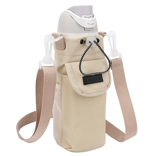 Linkidea Wasserflaschenhalter, kompatibel mit Owala FreeSip 680 ml, 907 ml, Twist 680 ml, 907 ml, isolierter Wasserflaschenriemen, Tragetasche, mit Handytasche, für Spaziergänge, Wandern, Beige von Linkidea