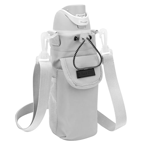 Linkidea Wasserflaschenhalter, kompatibel mit Owala FreeSip 680 ml, 907 ml, Twist 680 ml, 907 ml, isolierter Wasserflaschenriemen, Tragetasche, mit Handytasche, für Spaziergänge, Wandern, Grau von Linkidea