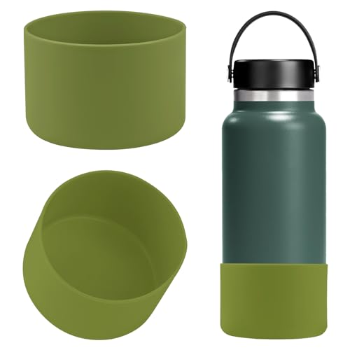 Linkidea Wasserflaschen-Schutzhülle, kompatibel mit Hydro Flask Wide Mouth Flex Cap/Strohdeckel/Chug Cap 32oz/40oz, Silikon-Flaschenbodenschutz, Flaschenstoßstange (2 Stück) (Armeegrün) von Linkidea