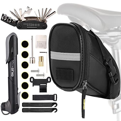 Fahrrad Satteltasche Reparatur Set und Werkzeuge - Unterwegs Fahhradtasche und Notfallwerkzeug Flickzeug mit 16-in-1 Fahrrad Multitools, Fahrradpumpe, Reifenheber, Leimfreie Reifen,Fahrradventil Fahrrad Satteltasche Reparatur Set und Werkzeuge - Unterwegs Fahhradtasche und Notfallwerkzeug Flickzeug mit 16-in-1 Fahrrad Multitools, Fahrradpumpe, Reifenheber, Leimfreie Reifen,Fahrradventil von Linlook