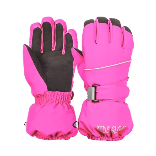 Ski Handschuhe für Kinder - wasserdichte und Winddichte Winterhandschuhe Warm Sporthandschuhe Snowboardhandschuhe für Outdoor-Sport, Fahrradhandschuhe Warme Handschuhe in Winter Rose M von Kapsuen