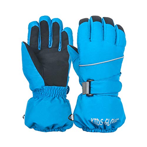 Ski Handschuhe für Kinder - wasserdichte und Winddichte Winterhandschuhe Warm Sporthandschuhe Fahrradhandschuhe Snowboard Handschuhe für Outdoor Sport in Winter Blau M von Kapsuen
