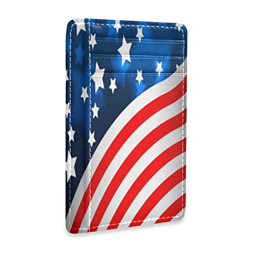 Linomo Kartenhüllen aus dünnem Leder Geldscheinklammer USA Amerikanisch Flagge Geldbörsen RFID-Blockierung für Männer und Frauen von Linomo