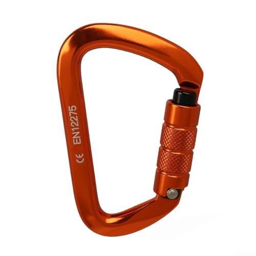 Kletter-Karabiner, 25 kN, D-Ring-Schraubverschluss, Kletter-Karabiner-Clip-Haken, strapazierfähiges Aluminium für Outdoor-Klettern, Abseilen (orange) von Lioaeust