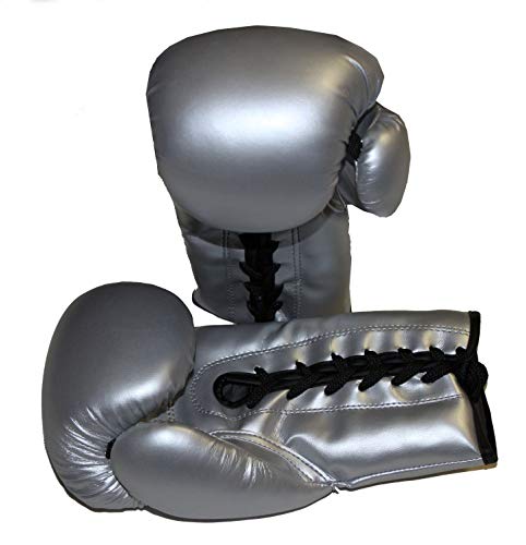 LISARO Boxhandschuhe mit Schnürung für das Training und Sparring im Boxen, Kickboxen, Muay Thai aus Kunstleder Farbe Silver 10 oz mit Schnur LISARO Boxhandschuhe mit Schnürung für das Training und Sparring im Boxen, Kickboxen, Muay Thai aus Kunstleder Farbe Silver 10 oz mit Schnur von lisaro