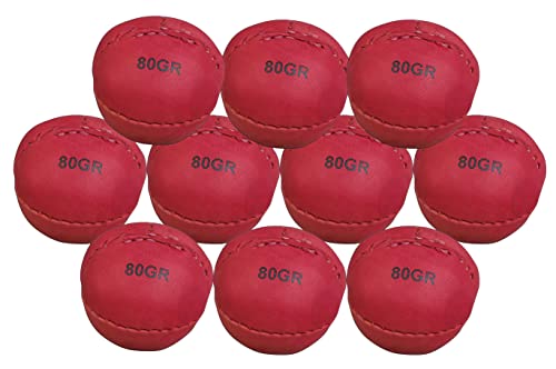 lisaro Wurfball 10er Set aus Leder 80gramm weiß. oder 80gramm rot Wurf Ball – Schlagball ideal für Bundesjugendspiele für Schulen, Vereine und Wettkämpfe, Wurfübungen von lisaro