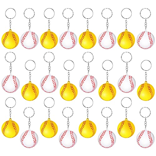 Lisher 24 Stück Baseball-Schlüsselanhänger, Mini-Schlüsselanhänger, Anti-Stress-Ball, Schlüsselanhänger, Sportball, Schulausgleich für Kinder A von Lisher