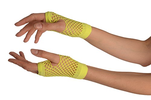 Neon Yellow Short Fishnet Fingerless Party Gloves - Gelb Handschuhe Neon Yellow Short Fishnet Fingerless Party Gloves - Gelb Handschuhe von LissKiss