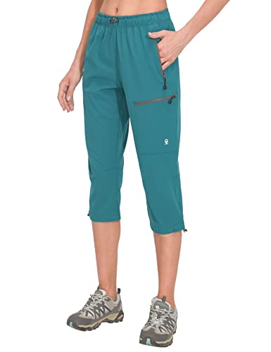 Little Donkey Andy Damen 3/4 Capri Trekkinghose Schnelltrocknend Shorts Leichte Atmungsaktiv Kurze Wanderhose mit Reißverschlusstasche Lake 3XL von Little Donkey Andy