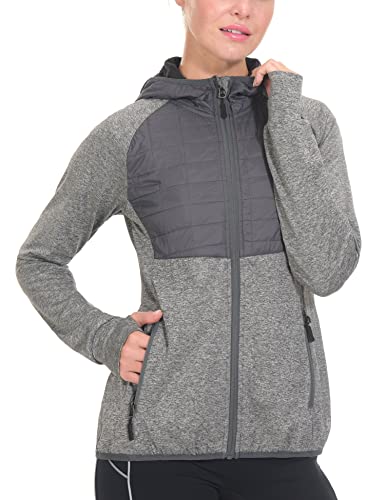 Little Donkey Andy Damen Laufjacke Sportjacke Langarm Leicht Atmungsaktive Hybridjacke mit Taschen Daumenloch Grau Heide S von Little Donkey Andy