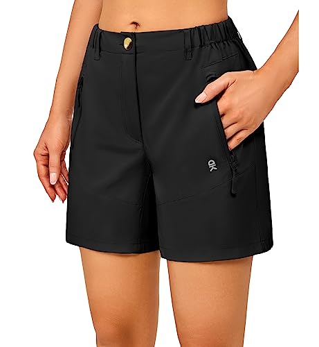 Little Donkey Andy Wanderhose Damen Kurze Leichte Schnelltrocknend Stretch Shorts Outdoorshorts 5 Zoll Schwarz 3XL von Little Donkey Andy